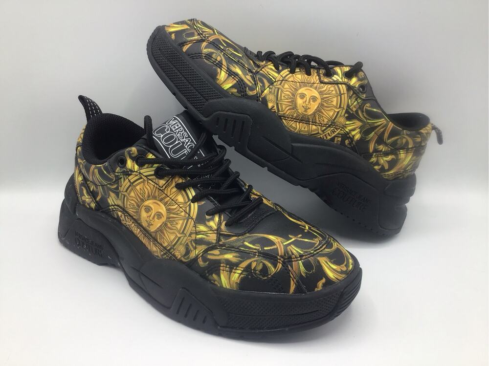 Versace Jeans Couture Stargaze Sun Baroque Black Gold Chunky Sneakers Mens 7 40
